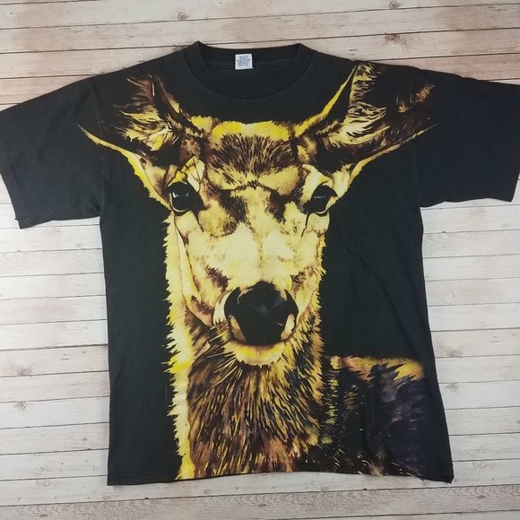 VTG 90s Deer Wild Oats All Over Print Tee Shirt - Picture 1 of 4